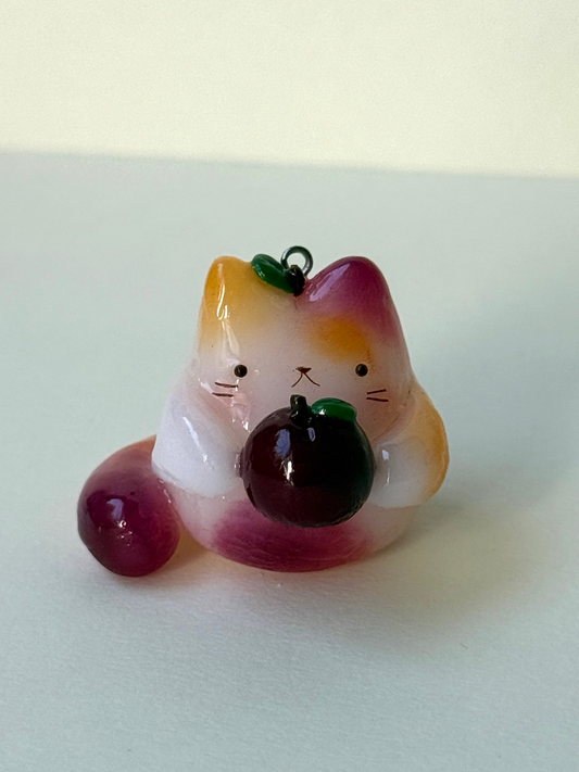 Plum Jelly Fruit Cat Clay Keychain