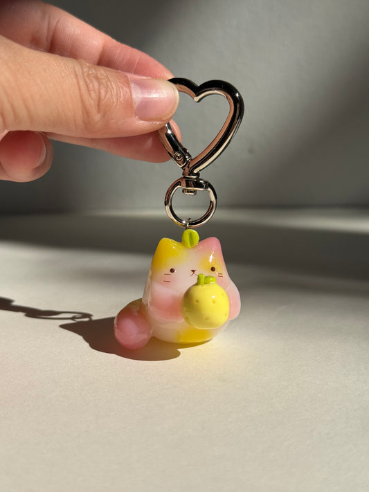 Grapefruit Jelly Fruit Cat Clay Keychain