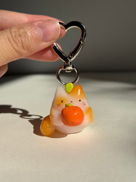Orange Jelly Fruit Cat Clay Keychain