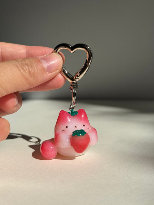 Strawberry Jelly Fruit Cat Clay Keychain