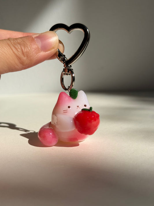 Raspberry Jelly Fruit Cat Clay Keychain