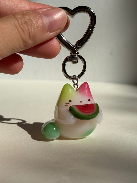 Watermelon Jelly Fruit Cat Clay Keychain