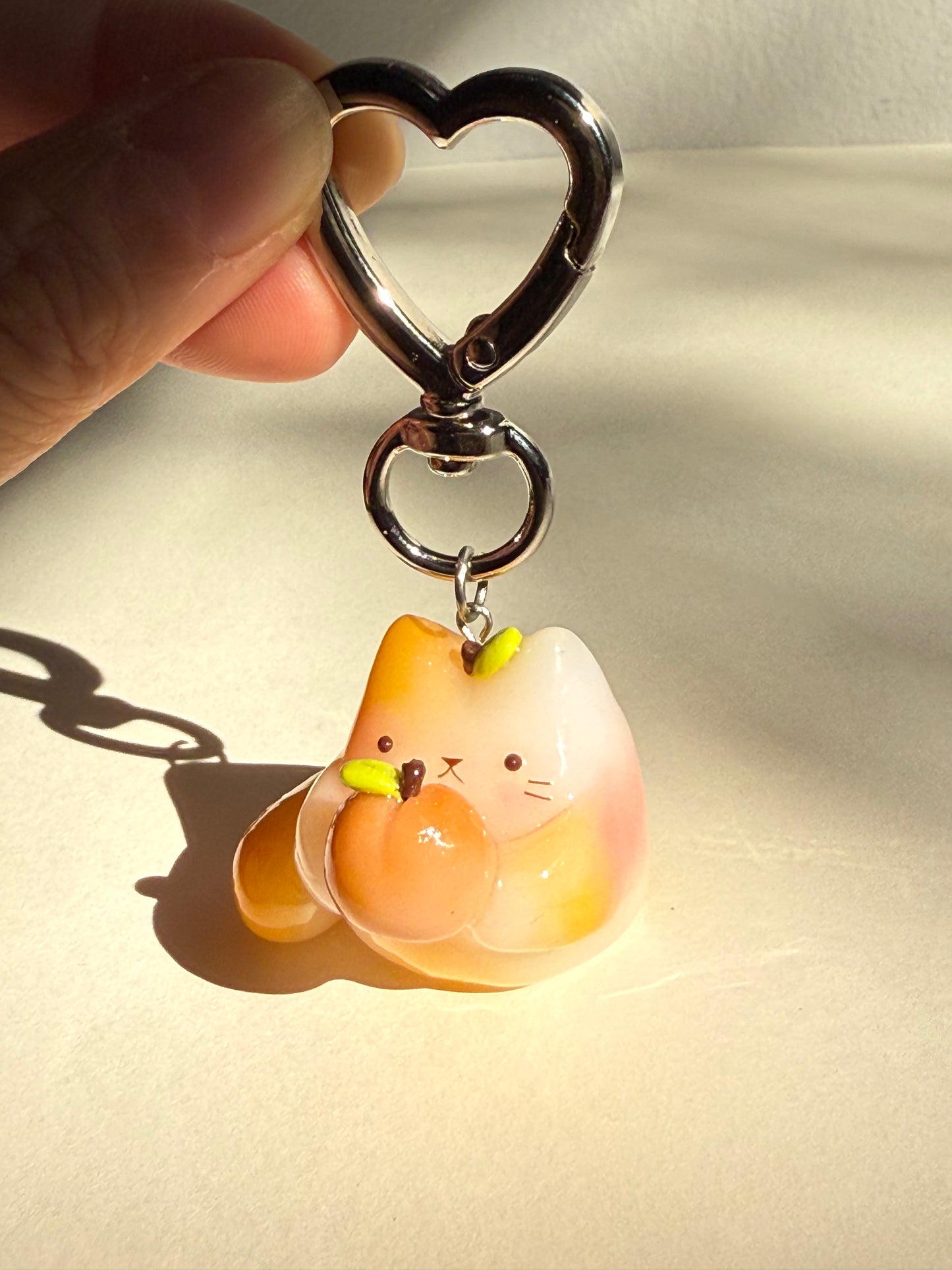 Peach Jelly Fruit Cat Clay Keychain