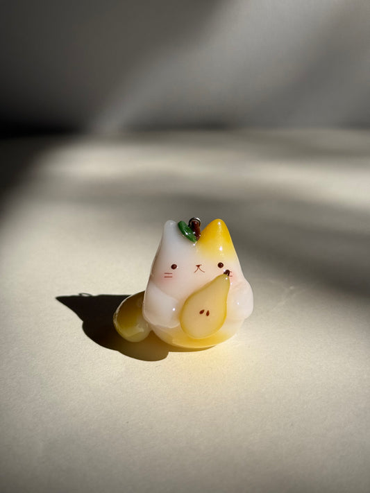 Pear Jelly Fruit Cat Clay Keychain