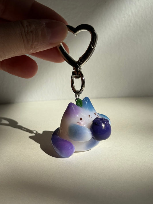 Blueberry Jelly Fruit Cat Clay Keychain