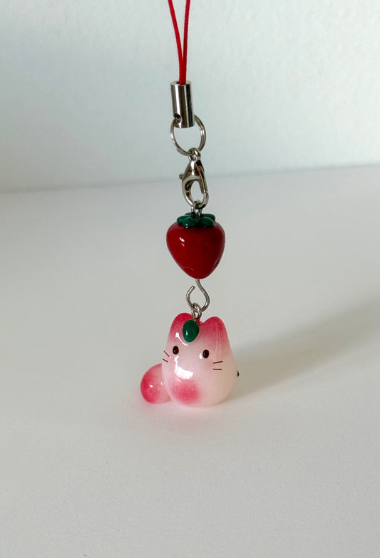 BABY Strawberry Jelly Fruit Cat Clay Phone Strap (Two Versions)