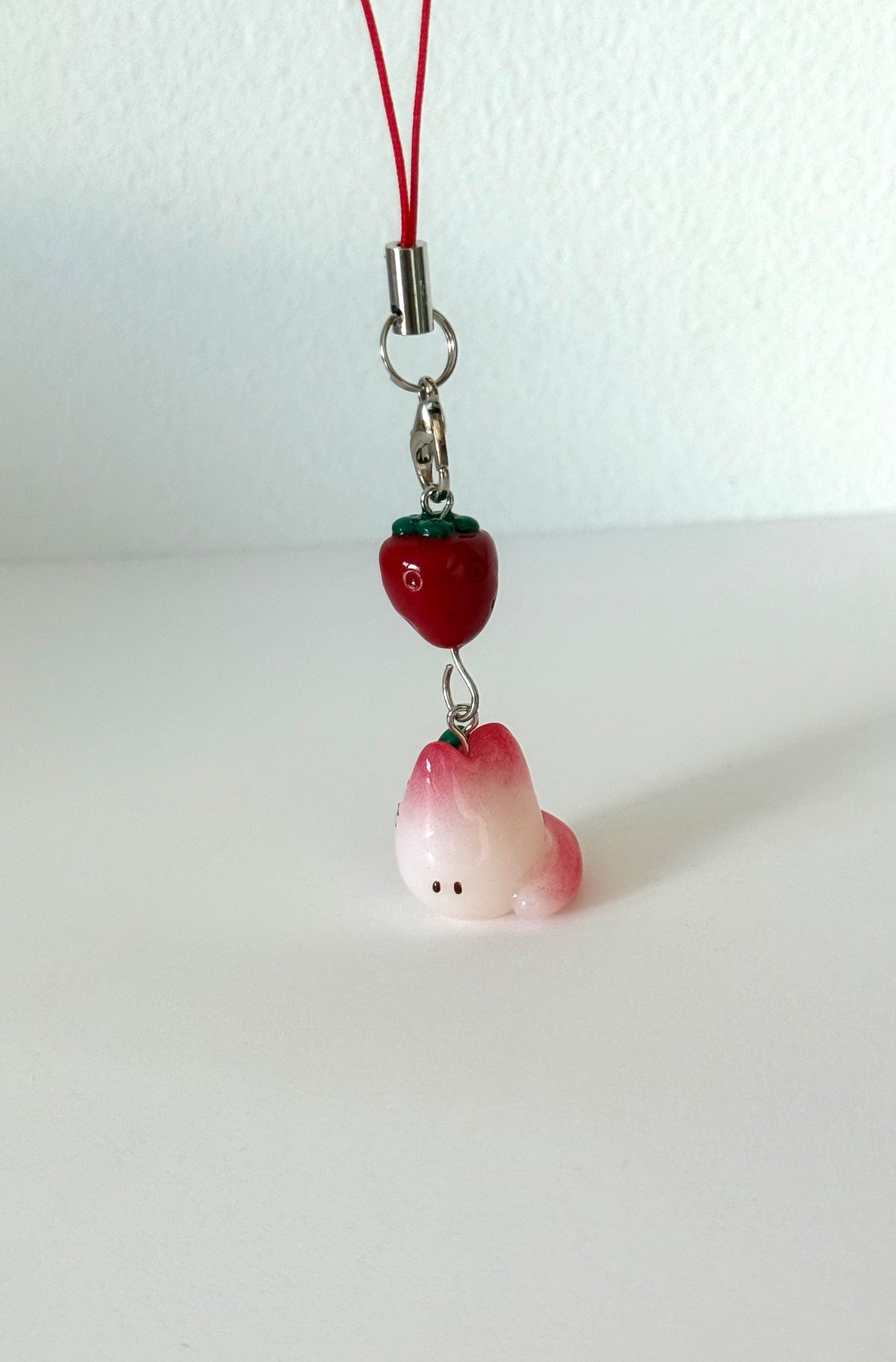 BABY Strawberry Jelly Fruit Cat Clay Phone Strap (Two Versions)